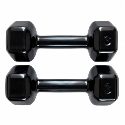 Par de halteres sextavados Voeil de 3 kg em vinil preto sobre fundo branco